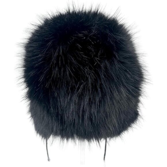 Unisex Black Faux Fur Russian Hat, Soft, Warm Winter Trapper Hat with Earmuffs